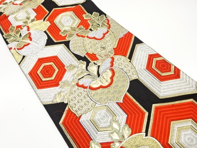 アンティーク　桐に重ね亀甲模様織り出し袋帯（着用可）